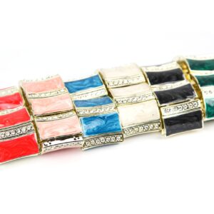 Raznobojne plastične velike pravokutne narukvice sa cirkonima (SET 6 kom.)