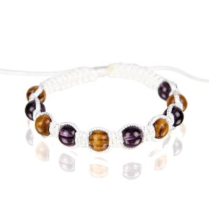 Narukvice s drvenim i ljubičastim kuglicama, bijeli konop (SET 10 kom.)