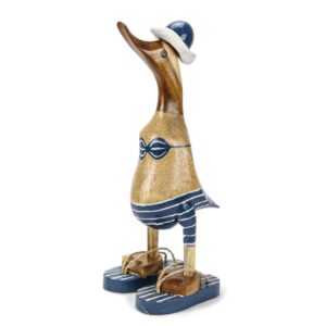 Drvena patka u tamno plavom kupaćem kostimu