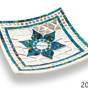 Bijela keramička zdjela s tirkiznim cvijetom i rubom, te zrcalnim stakalcima, manja