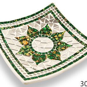 Bijela keramička zdjela sa zelenim cvijetom i rubom, te zrcalnim stakalcima, veća