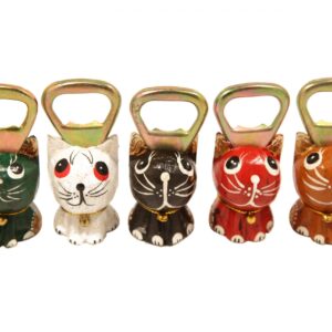 Drveni otvarači umiljate mace u raznim bojama sa zvoncem (SET 5 kom.)