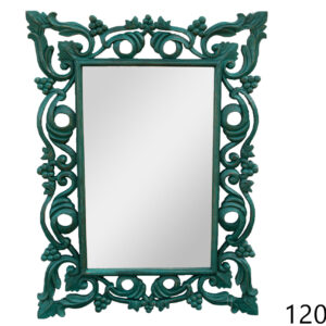 Drveno zidno ogledalo, motiv vinove loze, zeleno