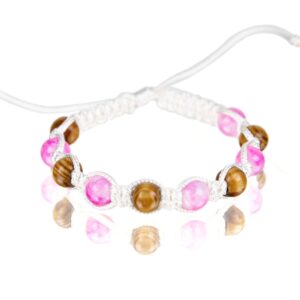 Narukvice s drvenim i rozim kuglicama, bijeli konop (SET 10 kom.)