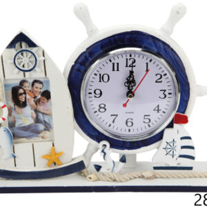 Plavo-bijeli okvir za slike u obliku broda i sat u kormilu (SET 2 kom.)