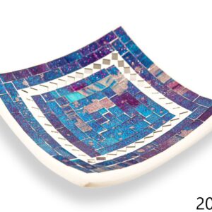 Bijela zdjela s plavo-ljubičastim stakalcima i zrcalnim rombovima, 20cm