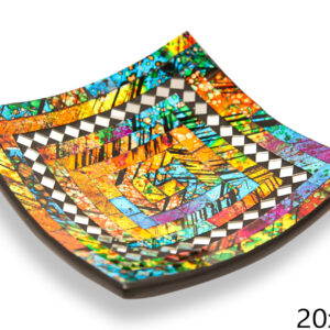 Crna zdjela s plavo-žutim stakalcima i zrcalnim rombovima, 20cm