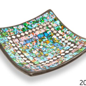 Crna zdjela s plavo-rozim stakalcima i zrcalnim rombovima, 20cm