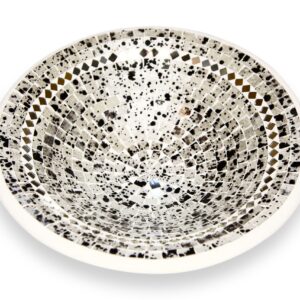 Bijela okrugla zdjela s bijelim stakalcima i zrcalnim rombovima, 40cm