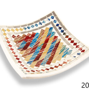 Bijela keramička zdjela s dijagonalnim crveno-žuto-plavim stakalcima i rombovima, veća