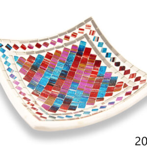 Bijela keramička zdjela s dijagonalnim crveno-ljubičasto-plavim stakalcima i rombovima, veća