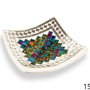 Bijela zdjela s dijagonalnim mix plavim stakalcima i zrcalnim rombovima, 15cm