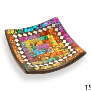 Crna zdjela s mix plavo-žutim stakalcima i zrcalnim rombovima, 15cm