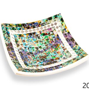 Bijela zdjela sa zeleno-ljubičastim stakalcima i zrcalnim rombovima, 20cm