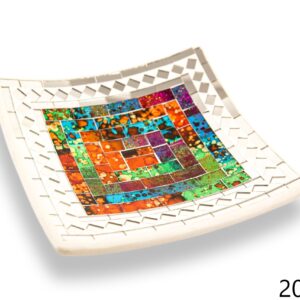 Bijela zdjela s plavo-zelenim stakalcima i zrcalnim rombovima, 20cm