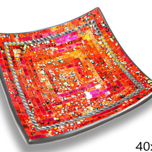 Crna zdjela sa crvenim stakalcima i zrcalnim rombovima, 40cm