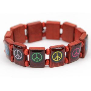 Drvene narukvice sa crnim znakom PEACE (SET 12 kom.)