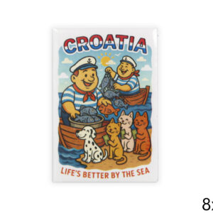 Pravokutni magnet s ribarima koji prodaju ribu