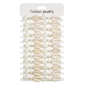 Narukvice s bijelim zvijezdama, kuglicama i kauri školjkicama (SET 12 kom.)