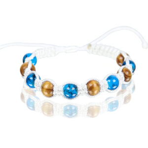 Narukvice s drvenim i plavim kuglicama, bijeli konop (SET 10 kom.)