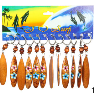 Drveni privjesci smeđe surf daske sa cvjetovima (SET 12 kom.)