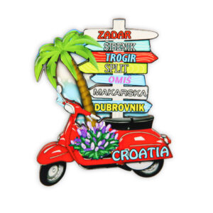 Drveni magneti putokaz za Dalmaciju s Vespom, Croatia (SET 24 kom.)