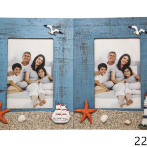 Drveni plavi okviri s pijeskom i morskim motivima, okomiti (SET 2 kom.)