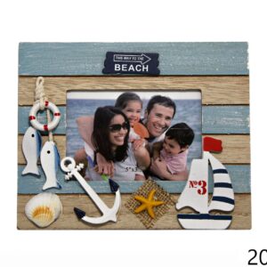 Drveni plavo-smeđi okviri s morskim motivima i znakom za plažu, manji (SET 4 kom.)