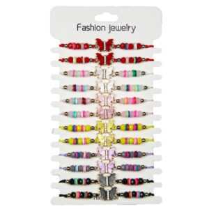 Narukvice sa šarenim perlicama i leptirom (SET 12 kom.)