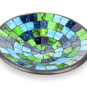 Crna okrugla zdjela sa zeleno-plavim stakalcima
