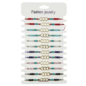 Narukvice s perlicama i tri metalna srca (SET 12 kom.)