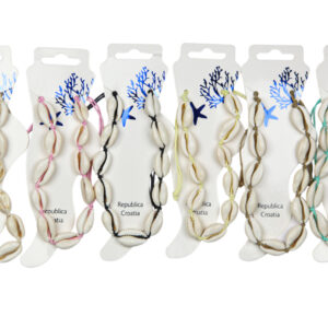 Nanožnice s više kauri školjkica na raznim bojama konopa (SET 12 kom.)