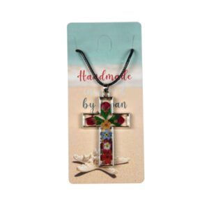 Vjerska ogrlica križ sa cvijećem zalivenim smolom