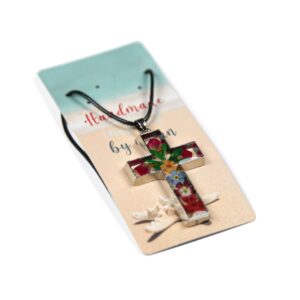 Vjerska ogrlica križ sa cvijećem zalivenim smolom