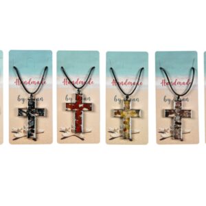 Vjerske ogrlice križ s kamenčićima raznih boja (SET 12 kom.)