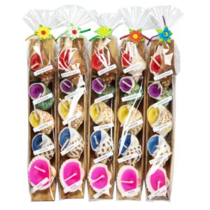 Mirisne svijeće mix školjke u drvenom kajaku, roza lepeza (SET 5 pak.)