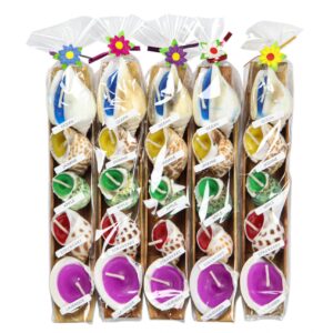 Mirisne svijeće mix školjke u drvenom kajaku, ljubičasta lepeza (SET 5 pak.)