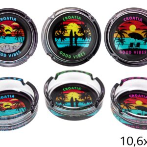 Staklene crne pepeljare s motivom plaže, Croatia (SET 6 kom.)