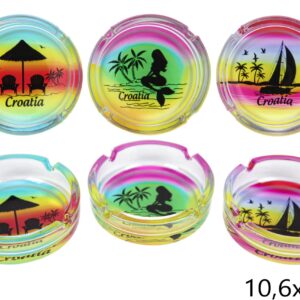 Staklene šarene pepeljare s motivom plaže, Croatia (SET 6 kom.)
