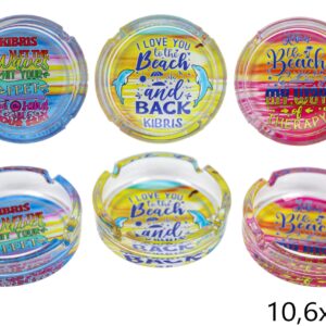 Staklene šarene pepeljare s motivom plaže (SET 6 kom.)