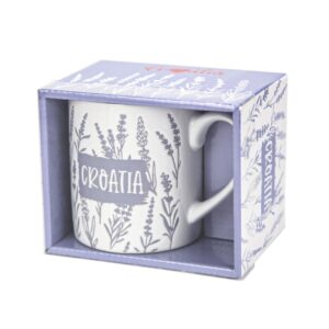 Bijela keramička šalica s ljubičastim motivom lavande, Croatia