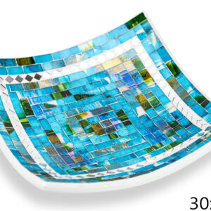 Bijela zdjela sa zeleno-plavim stakalcima i zrcalnim rombovima, 30cm