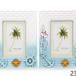 Drveni valoviti bijelo-tirkizni okviri s morskim motivima (SET 4 kom.)