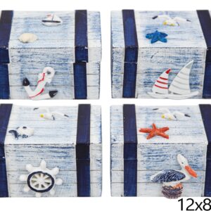 Drveni modro-plavi sanduci s morskim motivima, L (SET 4 kom.)