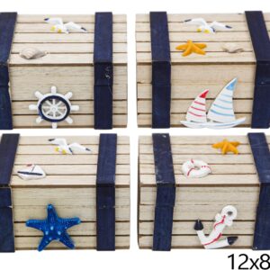 Drveni natural-plavi sanduci s morskim motivima, L (SET 4 kom.)