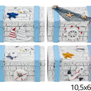Drvene raspucane modro-bijele kutijice s morskim motivima, M (SET 4 kom.)