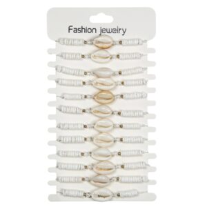 Narukvice s kauri školjkicom i bijelim perlicama (SET 12 kom.)