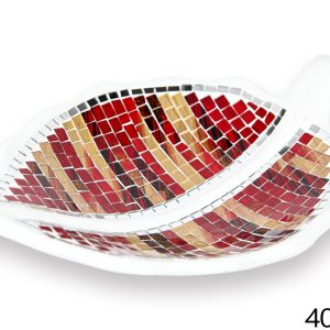 Bijela keramička zdjela list sa crveno-zlatnim stakalcima
