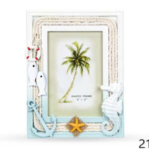 Drveni bijelo-tirkizni okviri s konopom, ribe i konjic (SET 4 kom.)