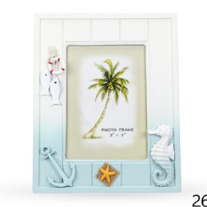 Drveni rezbareni bijelo-tirkizni okviri, ribe i konjic (SET 3 kom.)